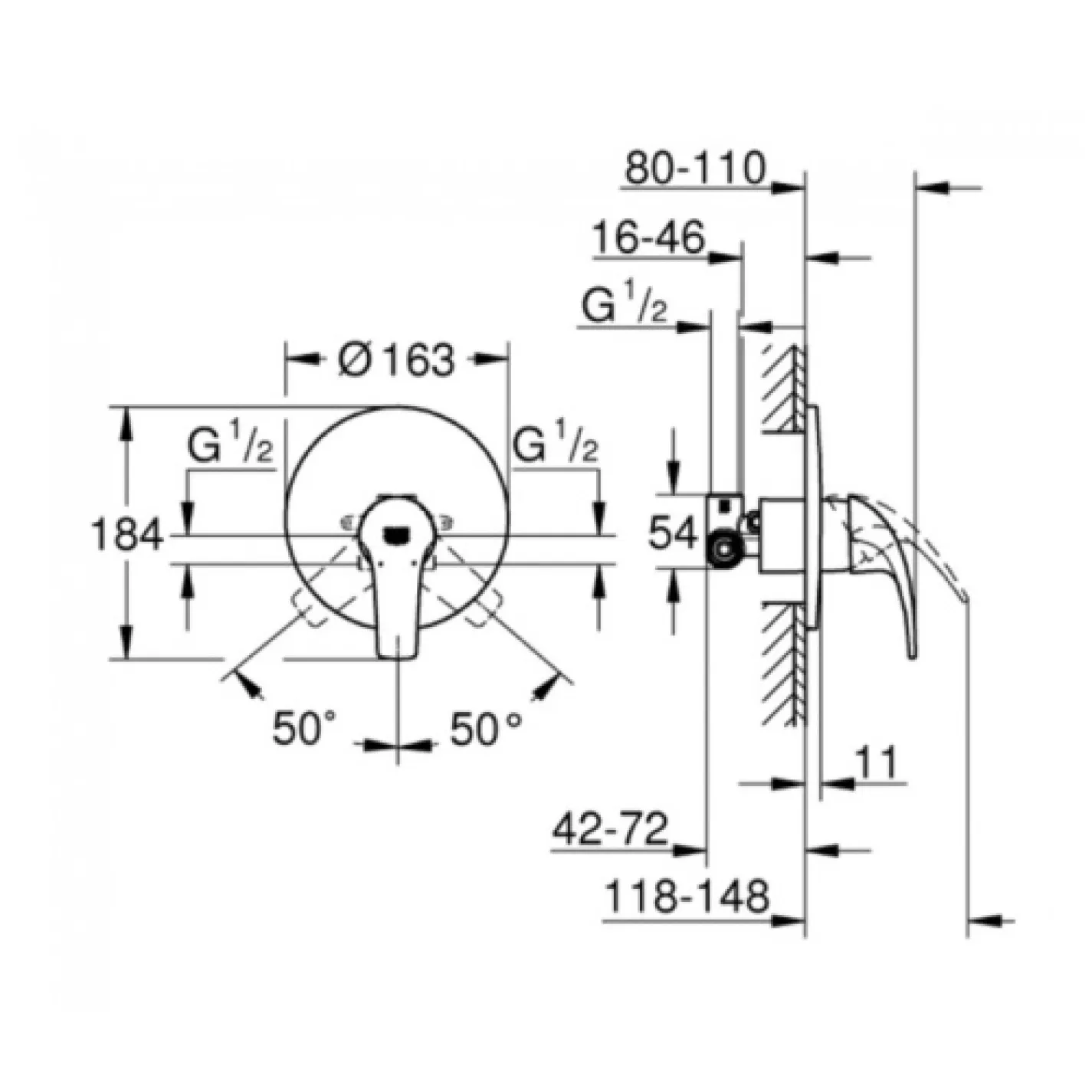 Смеситель для ванны (врезной) Grohe Start Curve (29114000) - Фото 1